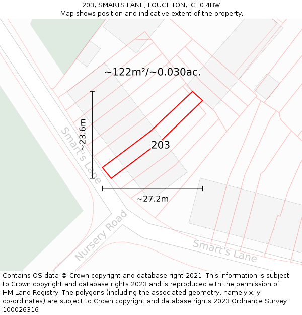 203, SMARTS LANE, LOUGHTON, IG10 4BW: Plot and title map