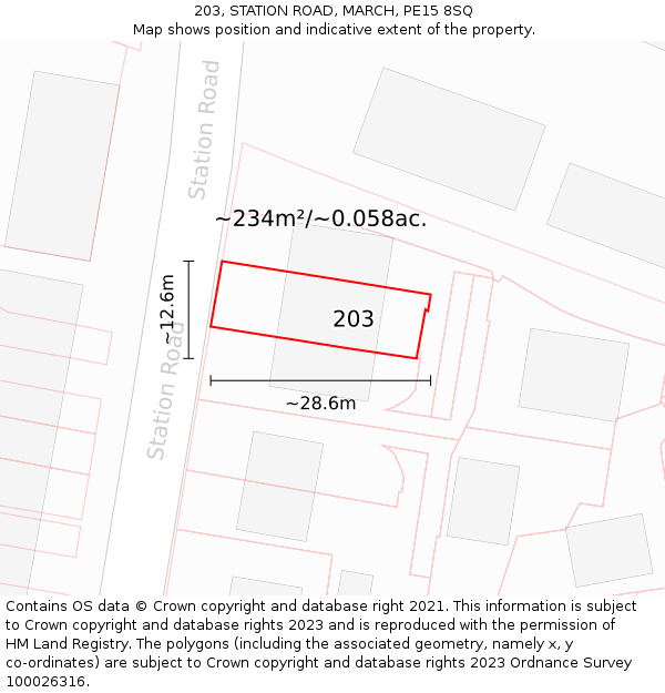 203, STATION ROAD, MARCH, PE15 8SQ: Plot and title map