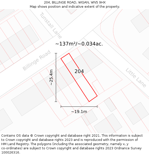204, BILLINGE ROAD, WIGAN, WN5 9HX: Plot and title map