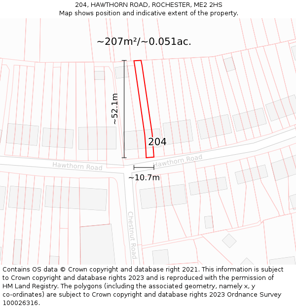 204, HAWTHORN ROAD, ROCHESTER, ME2 2HS: Plot and title map
