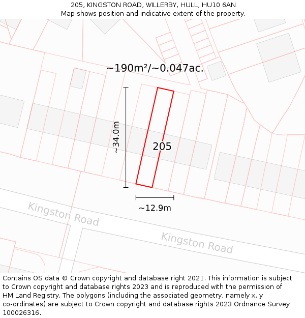 205, KINGSTON ROAD, WILLERBY, HULL, HU10 6AN: Plot and title map
