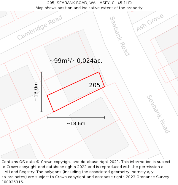 205, SEABANK ROAD, WALLASEY, CH45 1HD: Plot and title map