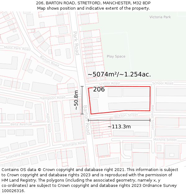 206, BARTON ROAD, STRETFORD, MANCHESTER, M32 8DP: Plot and title map
