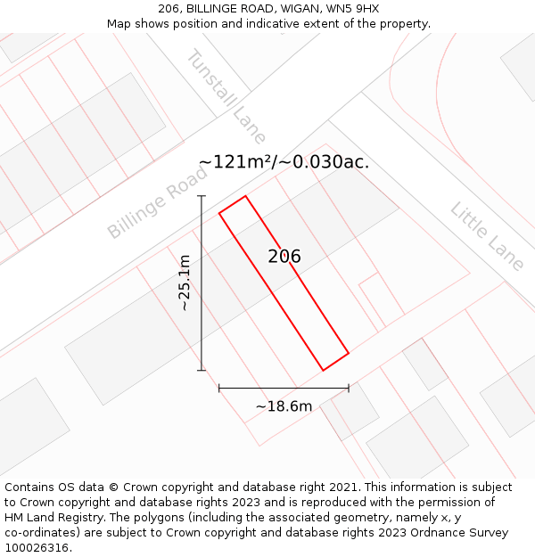 206, BILLINGE ROAD, WIGAN, WN5 9HX: Plot and title map