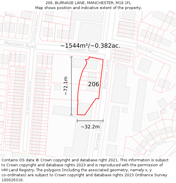 206, BURNAGE LANE, MANCHESTER, M19 1FL: Plot and title map