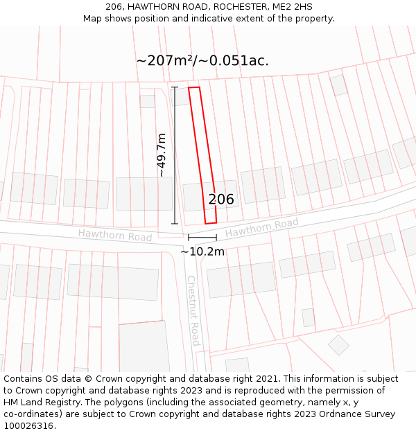 206, HAWTHORN ROAD, ROCHESTER, ME2 2HS: Plot and title map