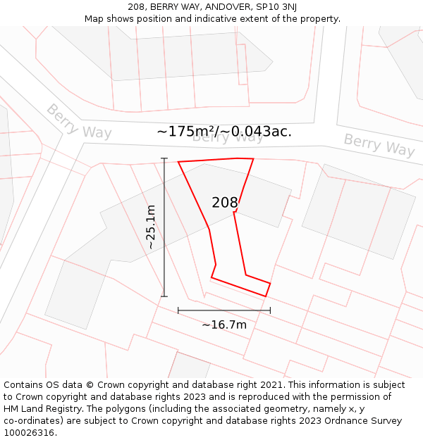 208, BERRY WAY, ANDOVER, SP10 3NJ: Plot and title map