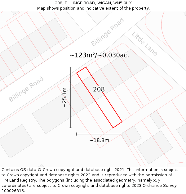 208, BILLINGE ROAD, WIGAN, WN5 9HX: Plot and title map