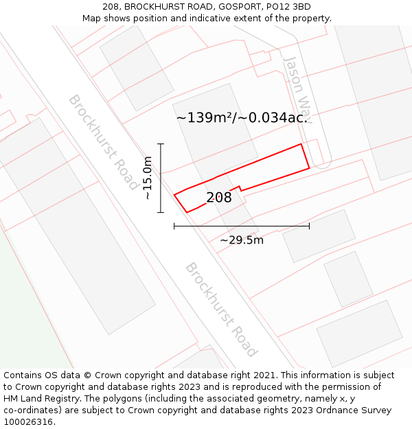 208, BROCKHURST ROAD, GOSPORT, PO12 3BD: Plot and title map