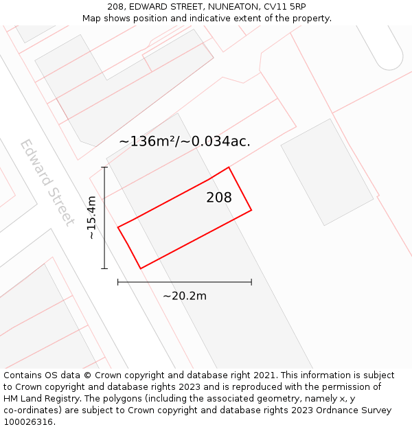 208, EDWARD STREET, NUNEATON, CV11 5RP: Plot and title map