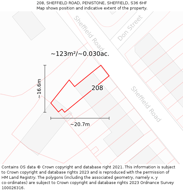 208, SHEFFIELD ROAD, PENISTONE, SHEFFIELD, S36 6HF: Plot and title map