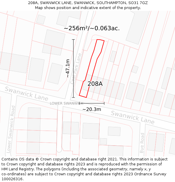 208A, SWANWICK LANE, SWANWICK, SOUTHAMPTON, SO31 7GZ: Plot and title map