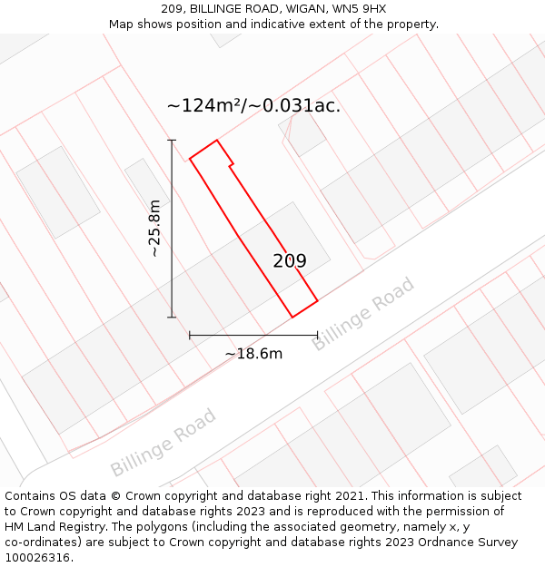 209, BILLINGE ROAD, WIGAN, WN5 9HX: Plot and title map