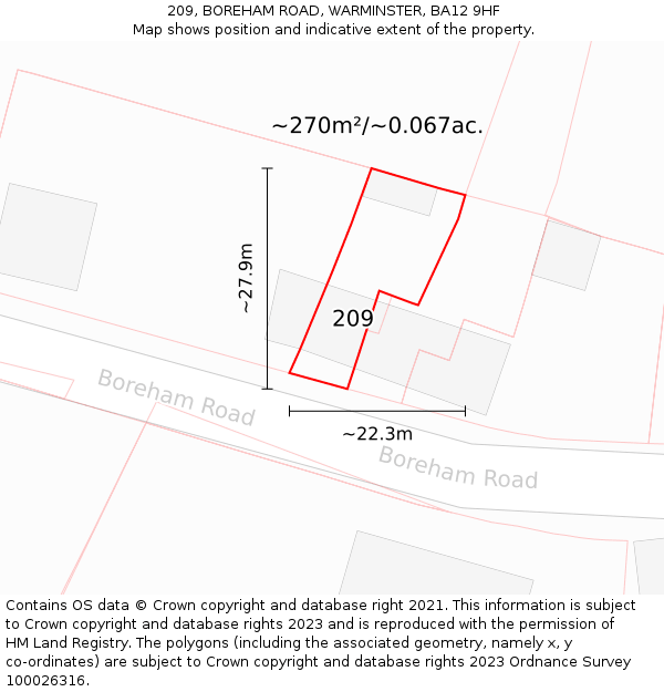 209, BOREHAM ROAD, WARMINSTER, BA12 9HF: Plot and title map