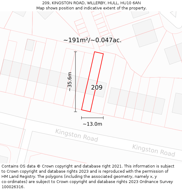 209, KINGSTON ROAD, WILLERBY, HULL, HU10 6AN: Plot and title map