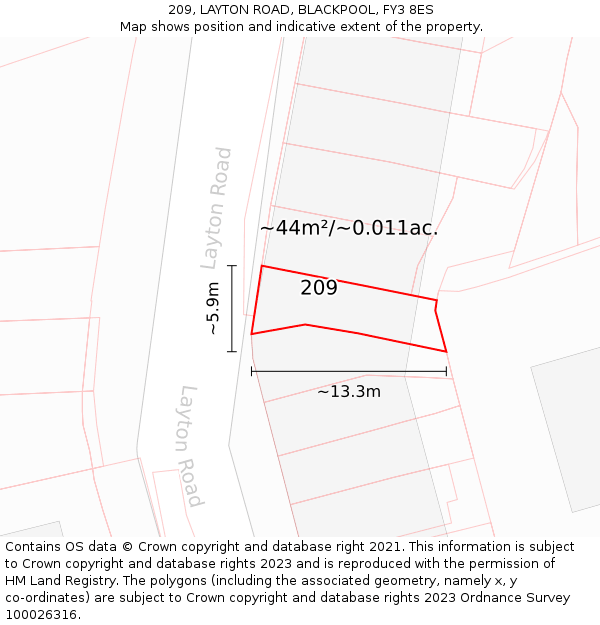 209, LAYTON ROAD, BLACKPOOL, FY3 8ES: Plot and title map
