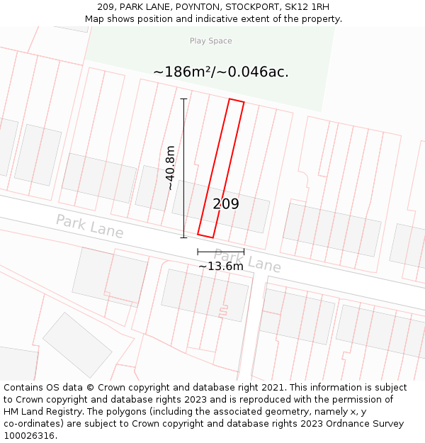 209, PARK LANE, POYNTON, STOCKPORT, SK12 1RH: Plot and title map