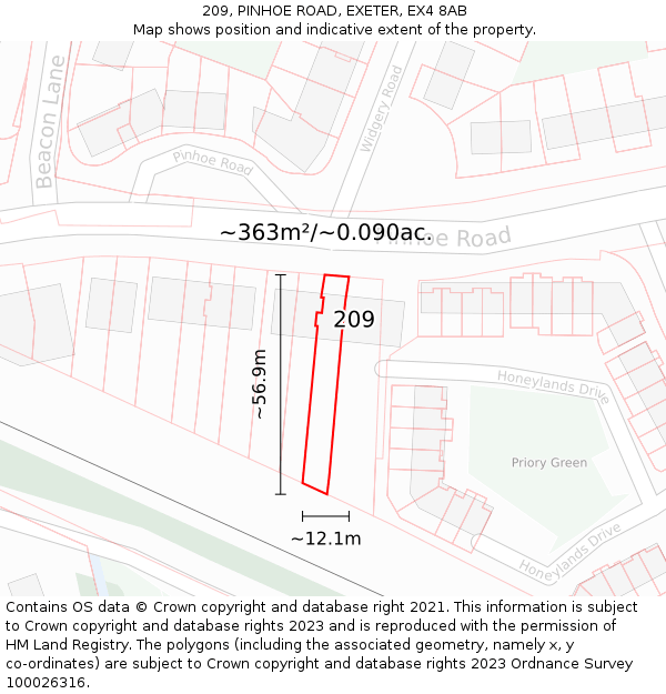 209, PINHOE ROAD, EXETER, EX4 8AB: Plot and title map