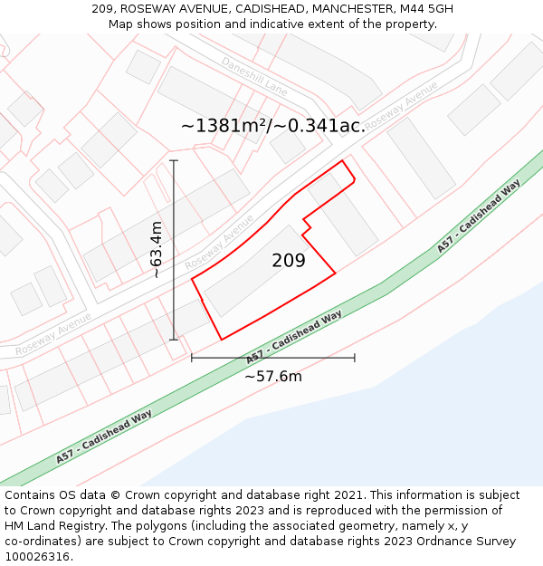 209, ROSEWAY AVENUE, CADISHEAD, MANCHESTER, M44 5GH: Plot and title map
