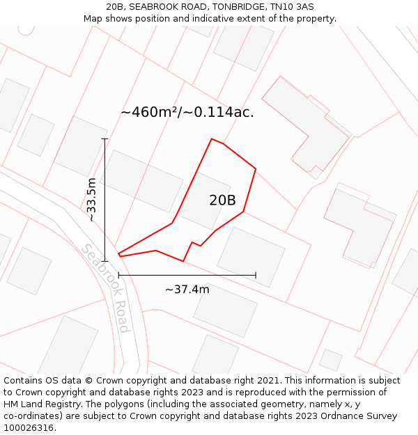 20B, SEABROOK ROAD, TONBRIDGE, TN10 3AS: Plot and title map