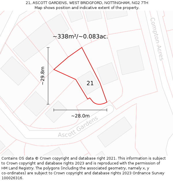 21, ASCOTT GARDENS, WEST BRIDGFORD, NOTTINGHAM, NG2 7TH: Plot and title map