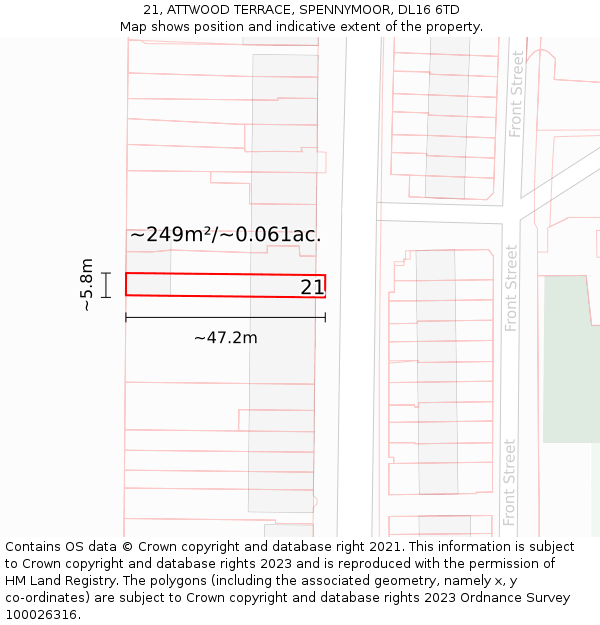 21, ATTWOOD TERRACE, SPENNYMOOR, DL16 6TD: Plot and title map