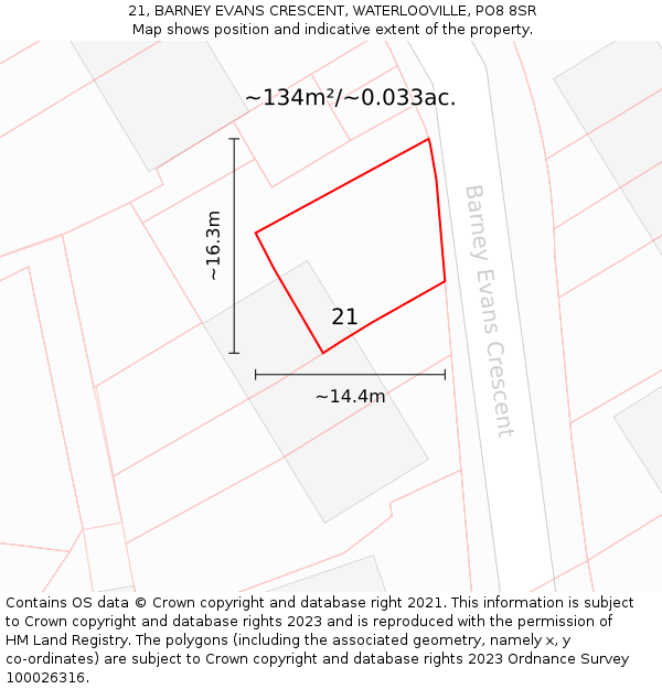 21, BARNEY EVANS CRESCENT, WATERLOOVILLE, PO8 8SR: Plot and title map