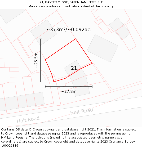 21, BAXTER CLOSE, FAKENHAM, NR21 8LE: Plot and title map