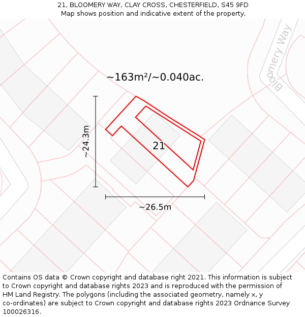 21, BLOOMERY WAY, CLAY CROSS, CHESTERFIELD, S45 9FD: Plot and title map