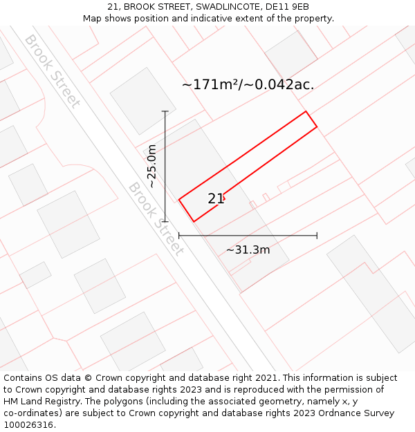 21, BROOK STREET, SWADLINCOTE, DE11 9EB: Plot and title map