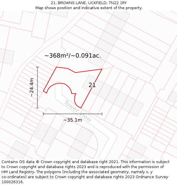 21, BROWNS LANE, UCKFIELD, TN22 1RY: Plot and title map