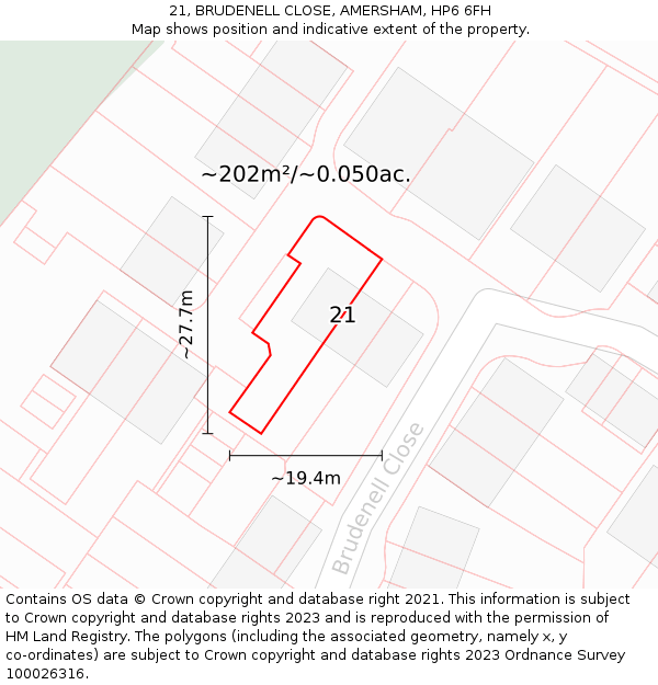 21, BRUDENELL CLOSE, AMERSHAM, HP6 6FH: Plot and title map