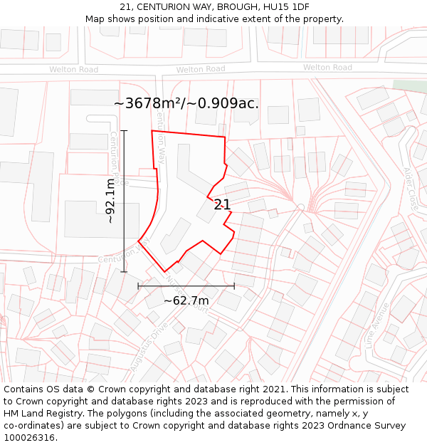 21, CENTURION WAY, BROUGH, HU15 1DF: Plot and title map