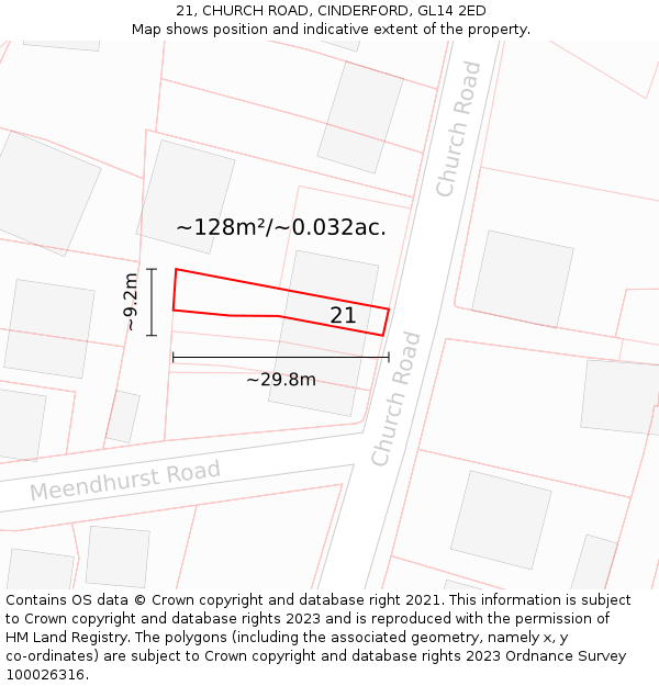 21, CHURCH ROAD, CINDERFORD, GL14 2ED: Plot and title map