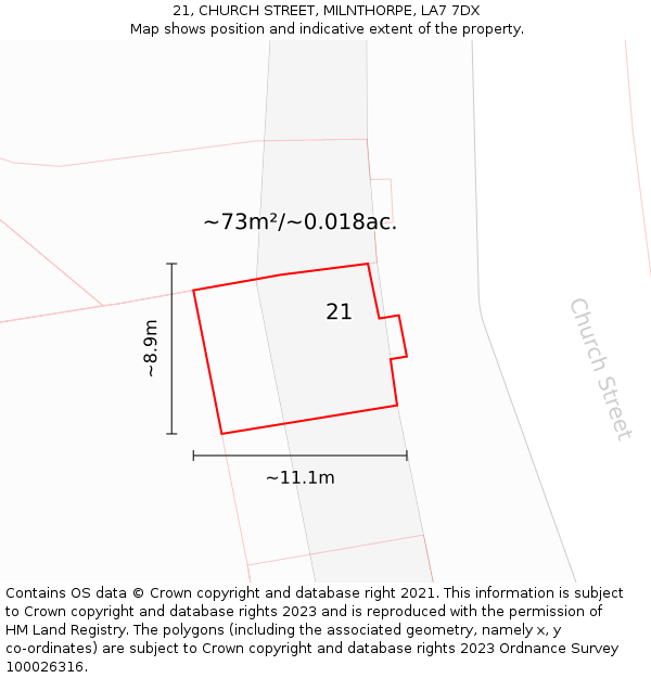 21, CHURCH STREET, MILNTHORPE, LA7 7DX: Plot and title map
