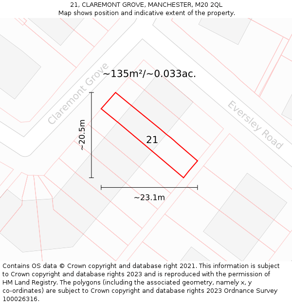 21, CLAREMONT GROVE, MANCHESTER, M20 2QL: Plot and title map