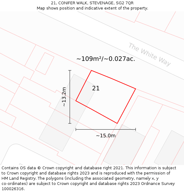 21, CONIFER WALK, STEVENAGE, SG2 7QR: Plot and title map