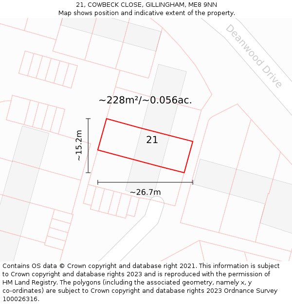 21, COWBECK CLOSE, GILLINGHAM, ME8 9NN: Plot and title map