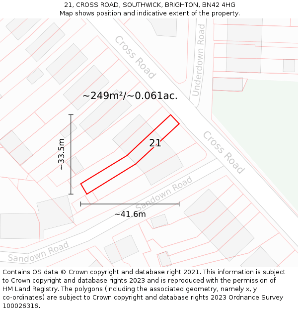 21, CROSS ROAD, SOUTHWICK, BRIGHTON, BN42 4HG: Plot and title map