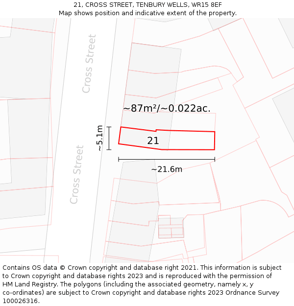 21, CROSS STREET, TENBURY WELLS, WR15 8EF: Plot and title map