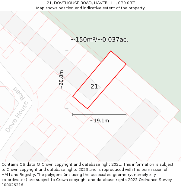 21, DOVEHOUSE ROAD, HAVERHILL, CB9 0BZ: Plot and title map