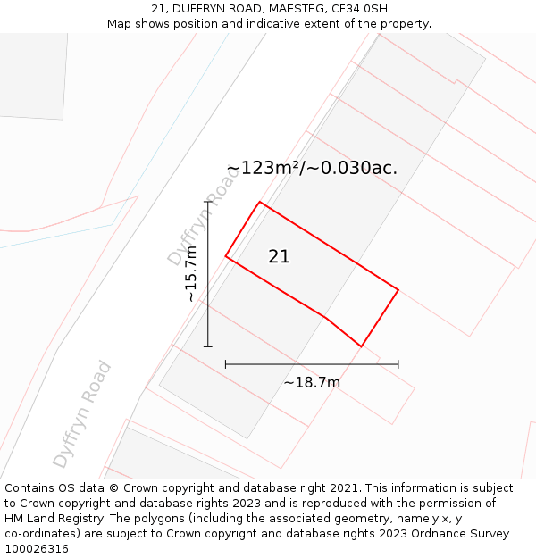 21, DUFFRYN ROAD, MAESTEG, CF34 0SH: Plot and title map
