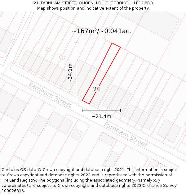 21, FARNHAM STREET, QUORN, LOUGHBOROUGH, LE12 8DR: Plot and title map