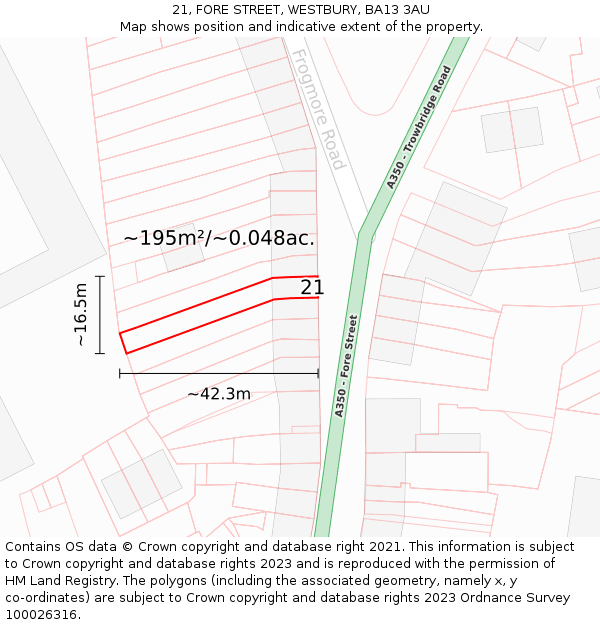 21, FORE STREET, WESTBURY, BA13 3AU: Plot and title map
