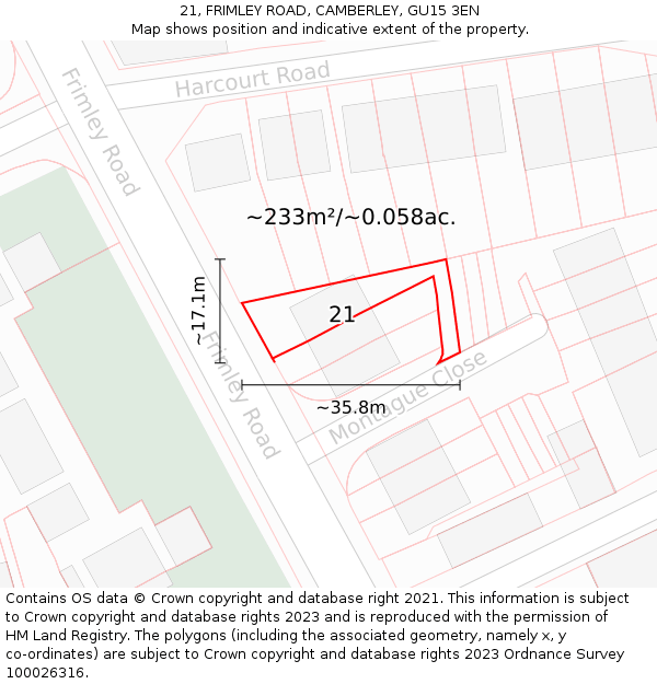 21, FRIMLEY ROAD, CAMBERLEY, GU15 3EN: Plot and title map