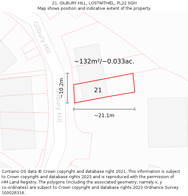 21, GILBURY HILL, LOSTWITHIEL, PL22 0GH: Plot and title map