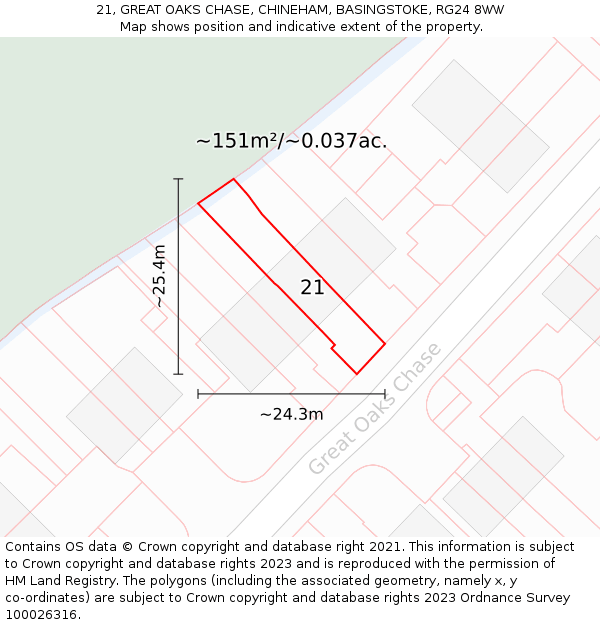 21, GREAT OAKS CHASE, CHINEHAM, BASINGSTOKE, RG24 8WW: Plot and title map