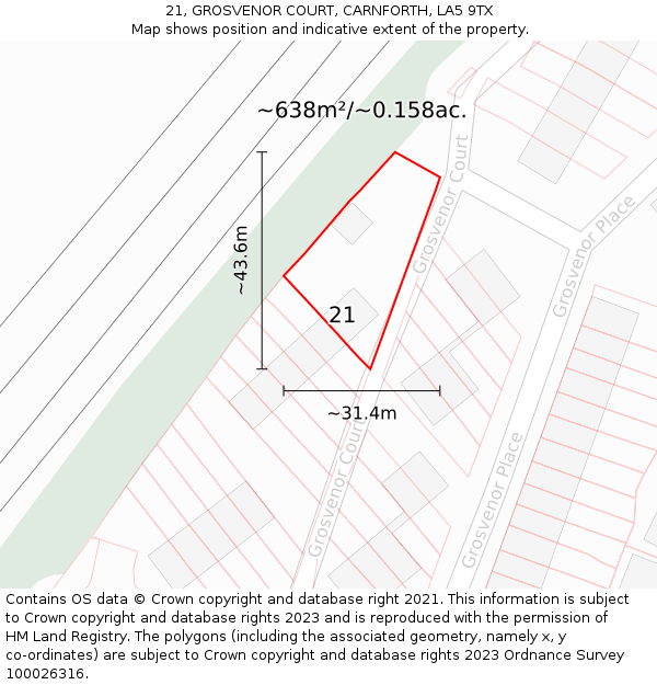 21, GROSVENOR COURT, CARNFORTH, LA5 9TX: Plot and title map