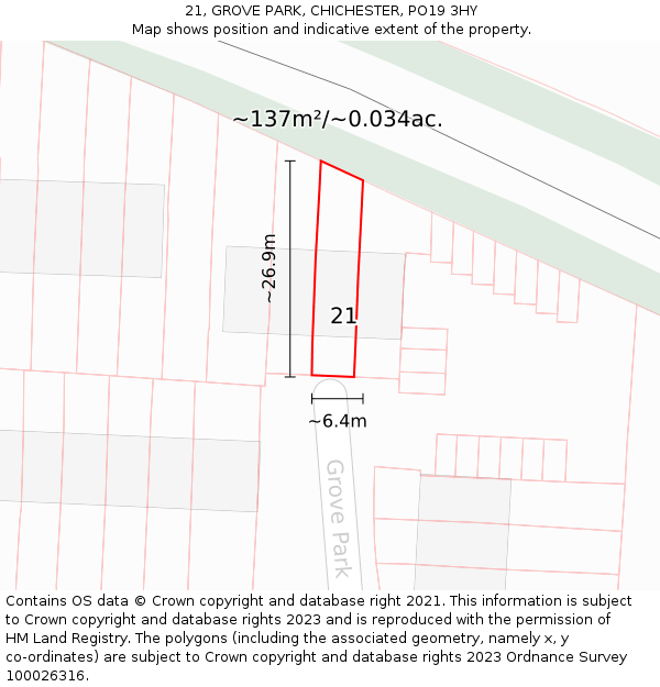 21, GROVE PARK, CHICHESTER, PO19 3HY: Plot and title map