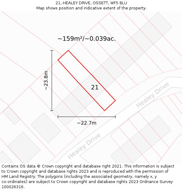 21, HEALEY DRIVE, OSSETT, WF5 8LU: Plot and title map